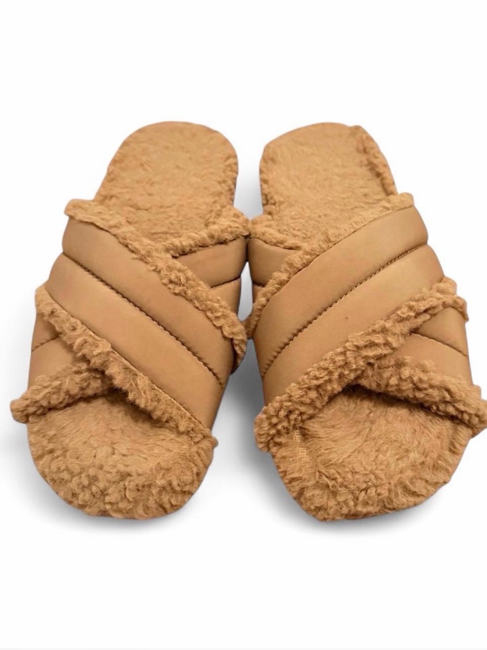 Cozy Tan Faux Shearling Slide Slipper Sandals